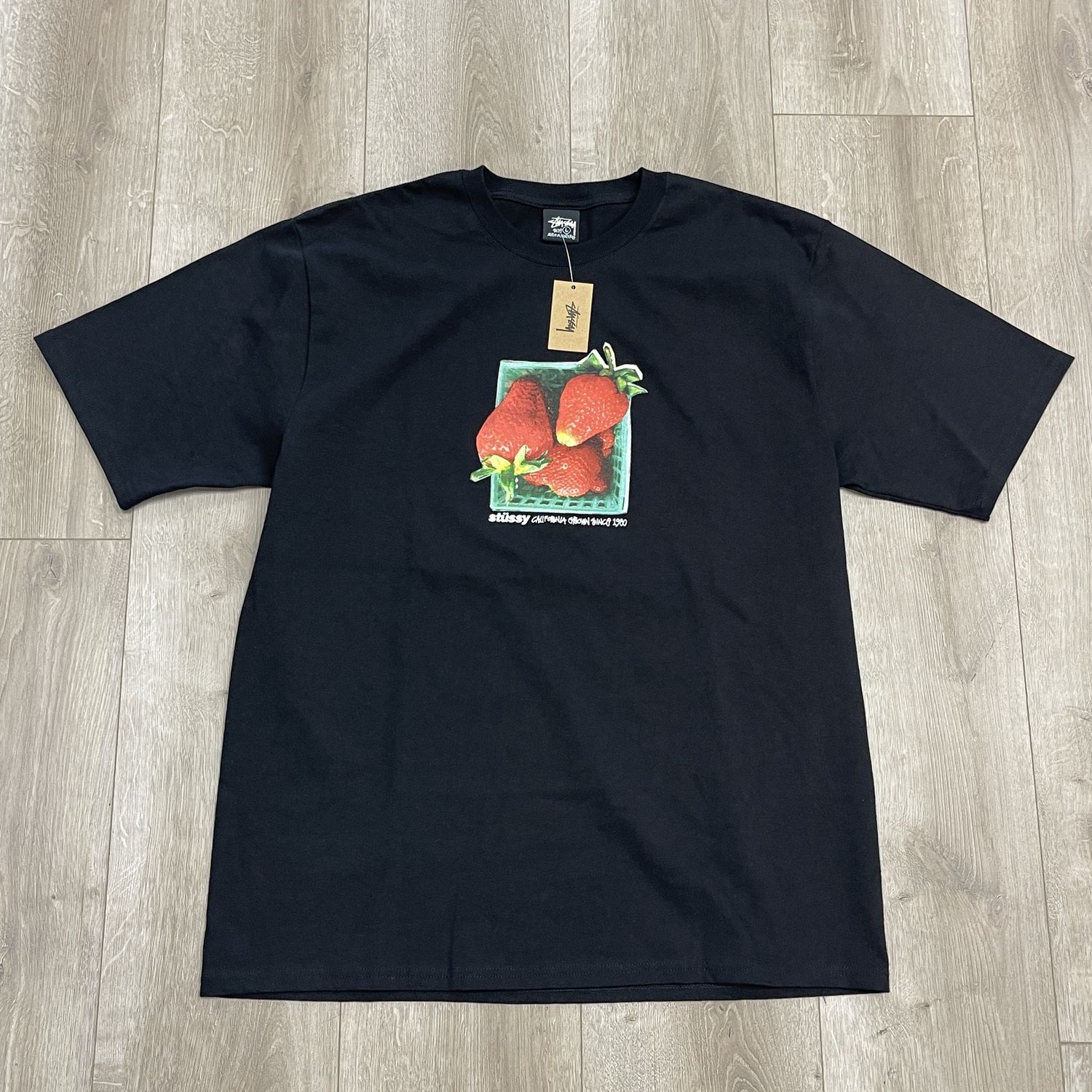 Stussy Strawberry Tee Black - New, Clothing Size: L, Product Condition: Brand New