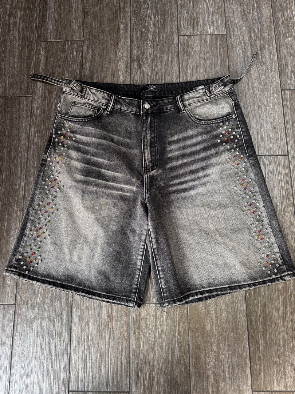 Happy Memories Dont die Black Rhinestone Jean Shorts • Pre-Owned, Clothing Size: XL, Product Condition: Pre-Owned