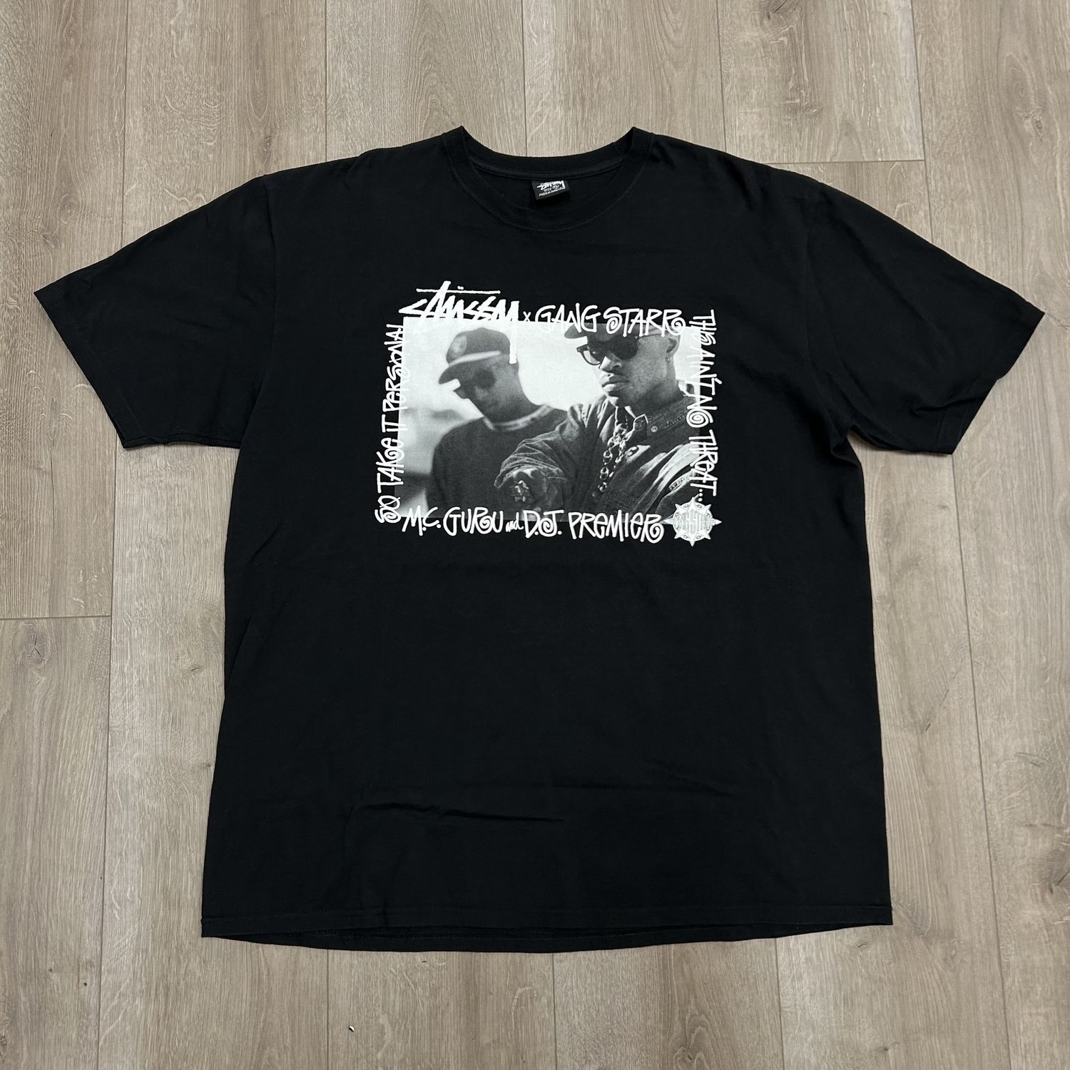 stÜssy  gang starr take it personal tee shirt - black - Pre-Owned, Clothing Size: XL, Product Condition: Pre-Owned