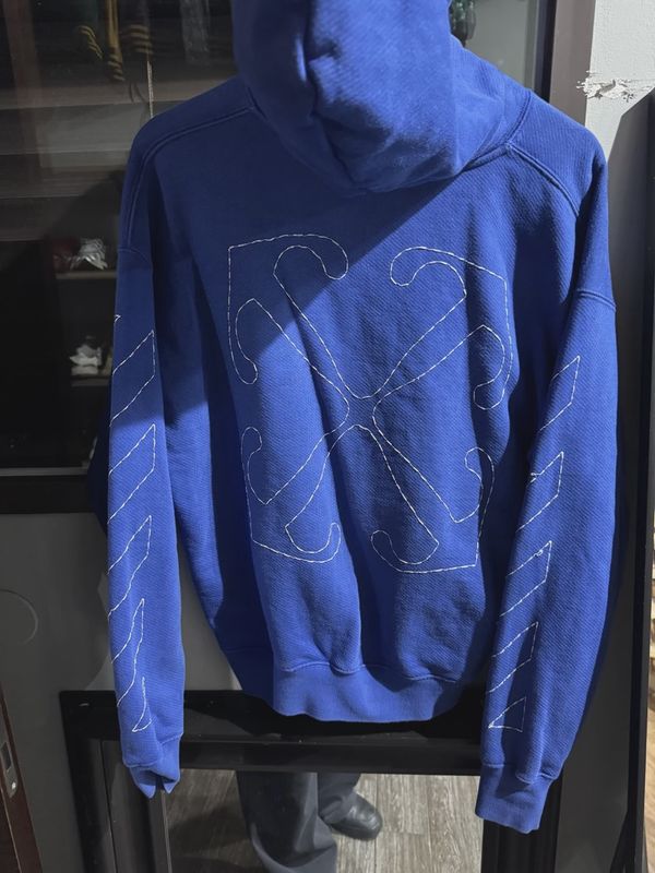 Off White Embroidered Logo Hoodie Blue Size M • Pre-Owned [6378]