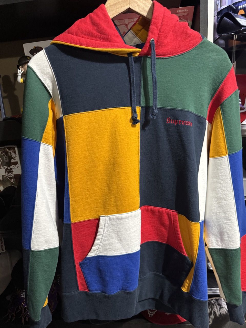 Supreme Patchwork Hoodie Navy - Pre Owned, Clothing Size: M, Product Condition: Pre-Owned