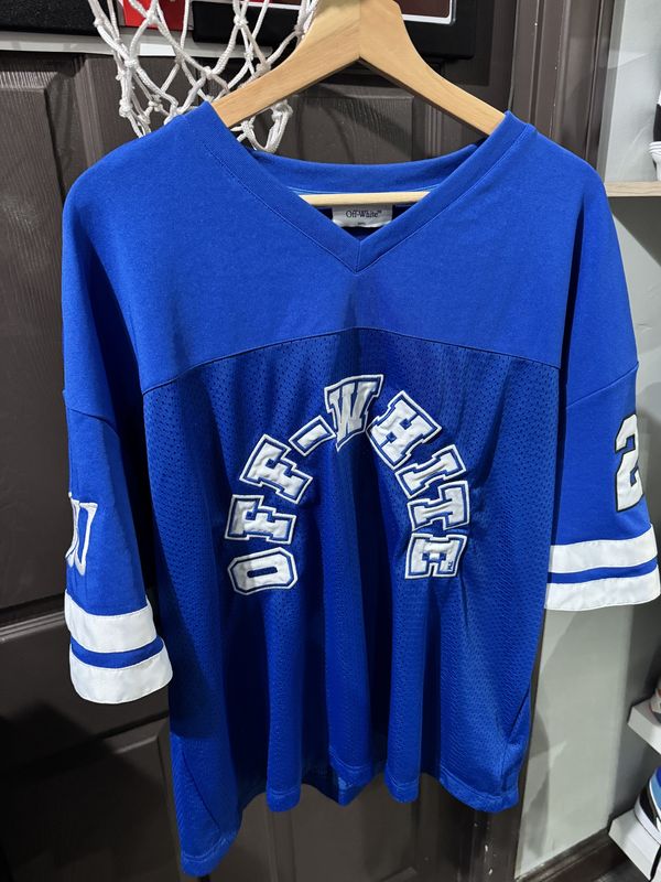 Off-White - Logo-Appliquéd Embroidered Mesh and Jersey T-Shirt Blue [4524]  - Pre Owned