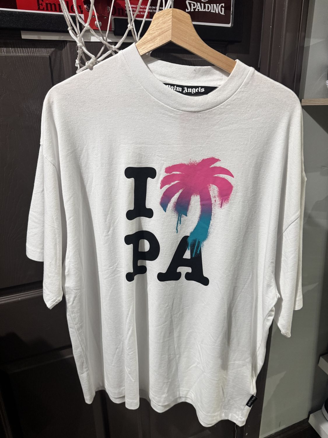 Palm Angels Logo Print T-shirt White Multicolor [1212] - Pre Owned, Clothing Size: S, Product Condition: Pre-Owned