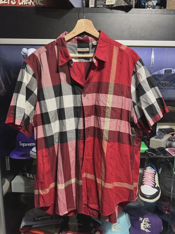 Burberry Red Button Up Tee • Pre-Owned [7818]