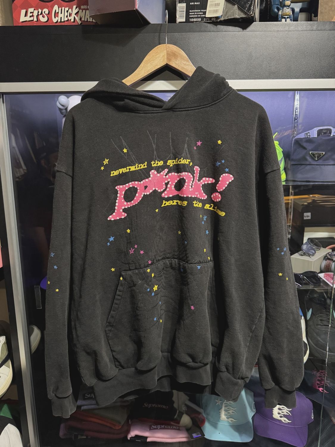 Sp5der P*NK Hoodie Black • Pre-Owned [3748]
