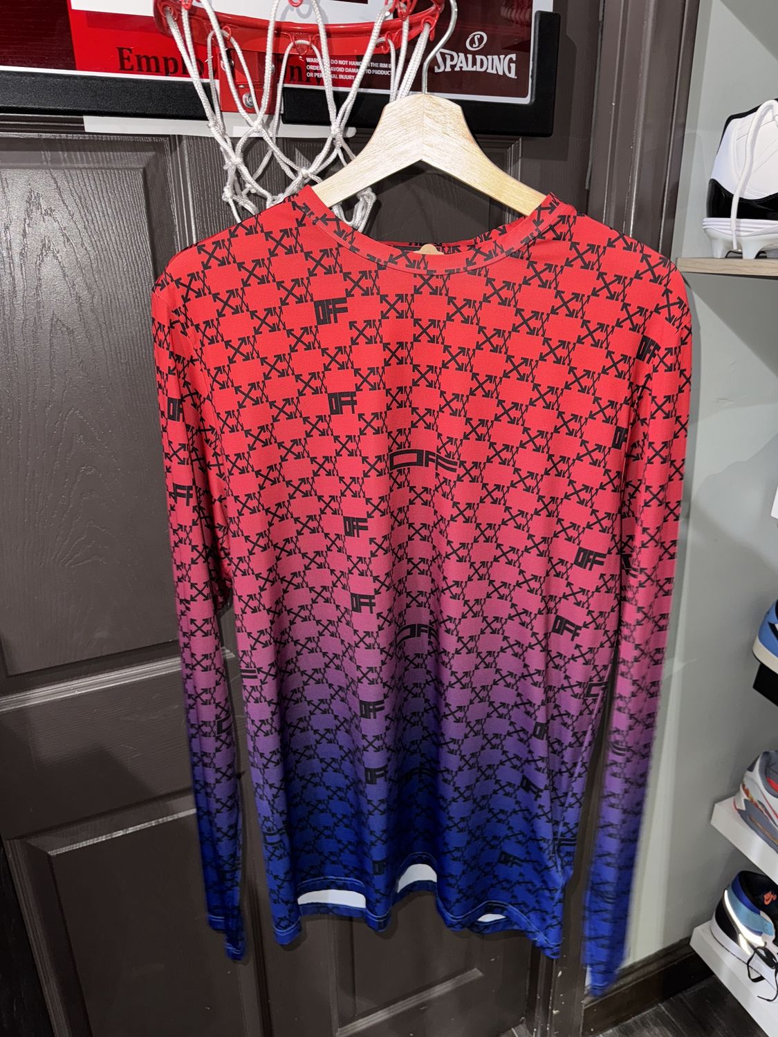 OFF-WHITE Red Blue Compression Long Sleeve Tee / S - Pre Owned [8857], Clothing Size: S, Product Condition: Pre-Owned