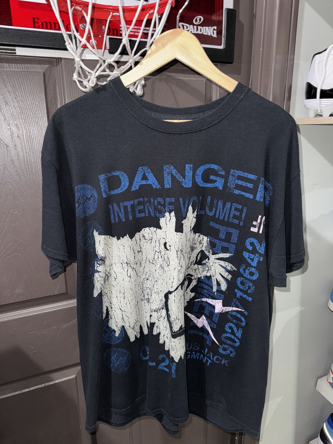Travis Scott Cactus Jack For Fragment Danger Tee Washed Black / L - Pre Owned [5586], Clothing Size: L, Product Condition: Pre-Owned