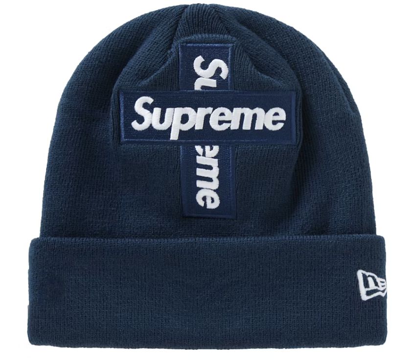 Supreme New Era Cross Box Logo Beanie Navy - New, Accessory Size: OSFA, Product Condition: Pre-Owned