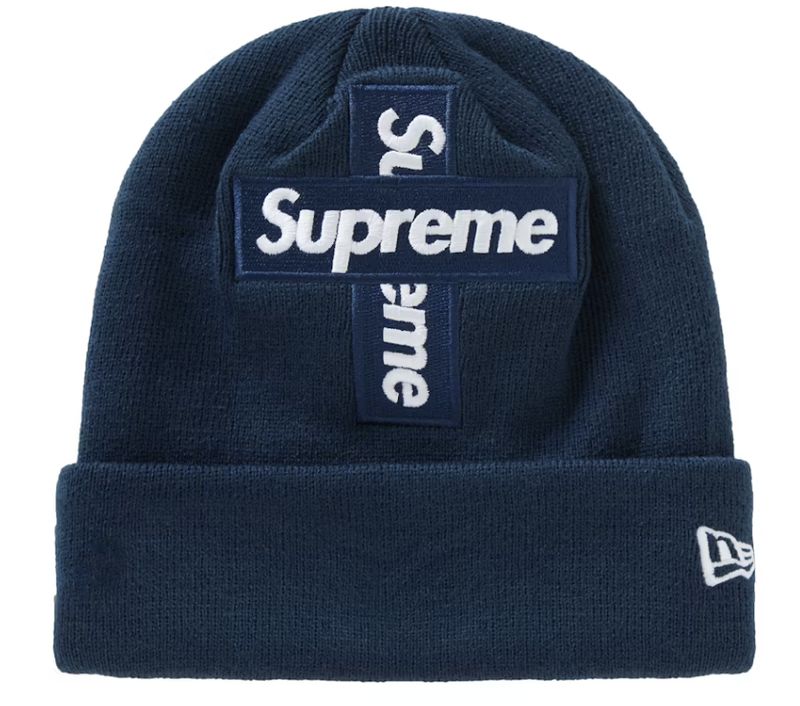 Supreme New Era Cross Box Logo Beanie Navy - New