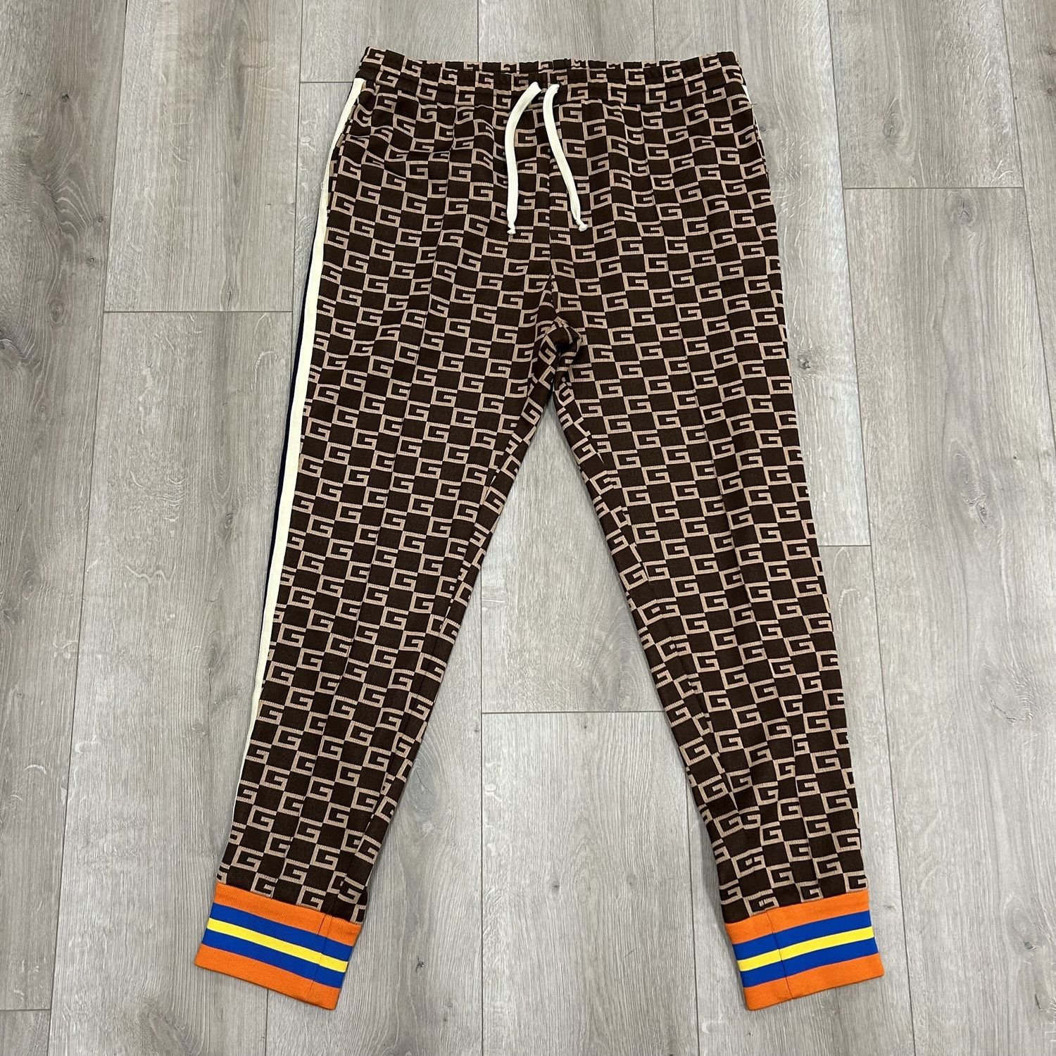 Gucci Monogram Pattern Sweatpants Brown - Pre-Owned, Clothing Size: XXL, Product Condition: Pre-Owned