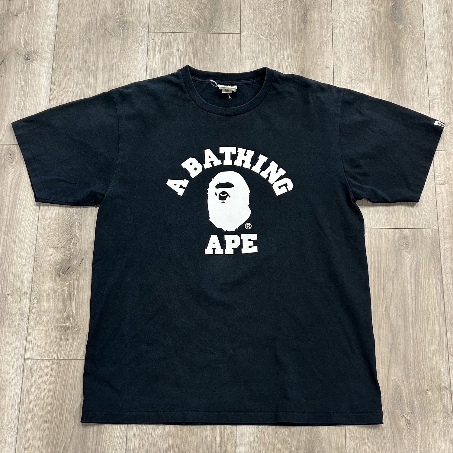 A Bathing Ape Black / White College Tee - Pre-Owned, Clothing Size: XL, Product Condition: Pre-Owned