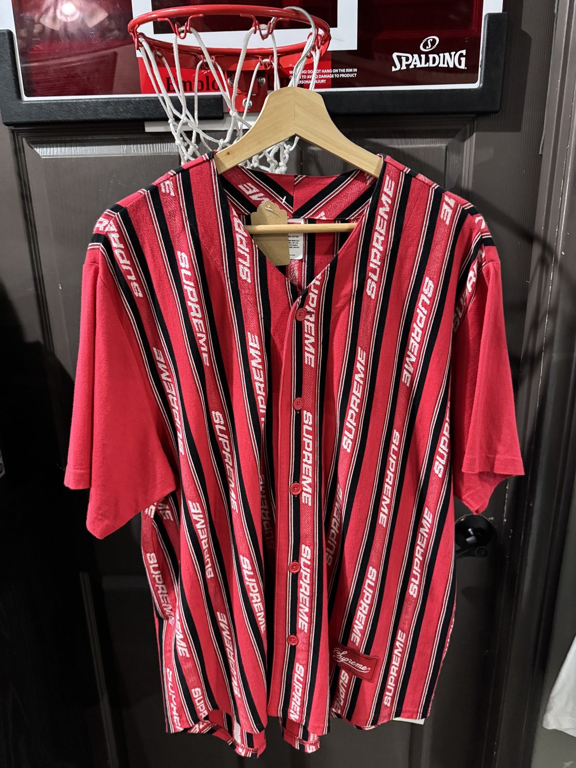 Supreme Jacquard Logo Baseball Jersey Red / M - Brand New [0094]