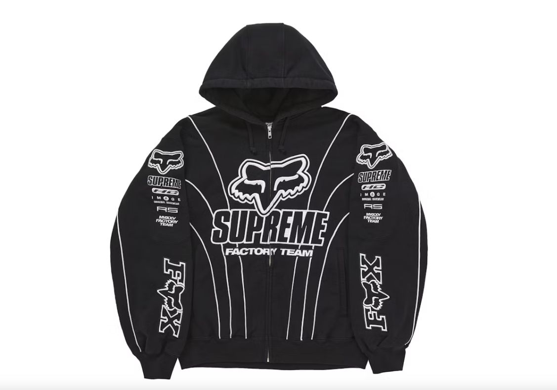 Supreme Fox Racing Zip Up Hooded Sweatshirt Black - Brand New [3345]