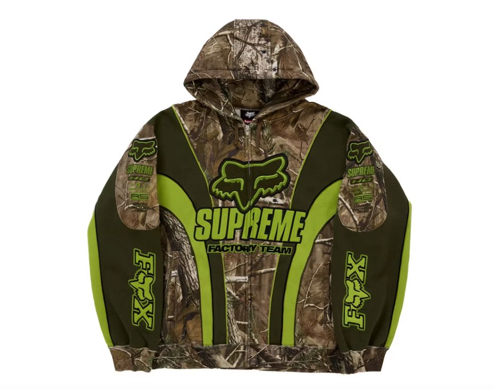 Supreme Fox Racing Zip Up Hooded Sweatshirt Realtree Hardwoods Camo - Brand New [6640], Clothing Size: XL, Product Condition: Brand New