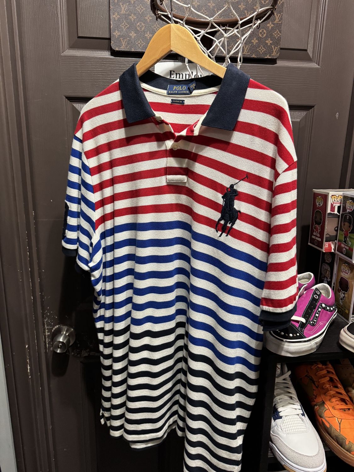 Polo Ralph Lauren Mens Red Stripe Color Block Big Pony Polo Shirt / XL - PreOwned [7985], Clothing Size: XXL, Product Condition: Pre-Owned