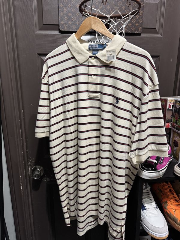 Polo Ralph Lauren Mens White Stripe Color Block Pony Polo Shirt / XXL - Brand New [7905]