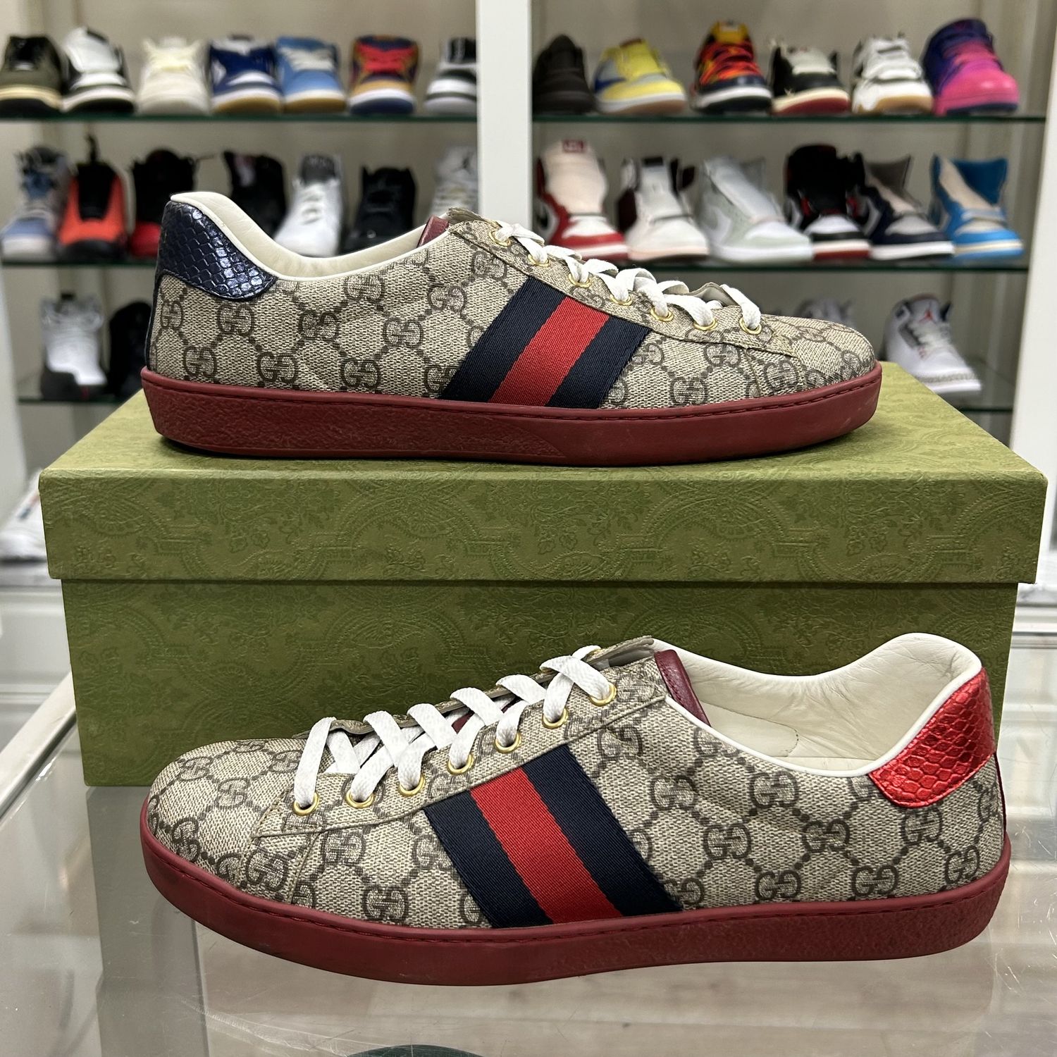 Gucci Beige/Brown GG Supreme Canvas Ace Sneakers - Pre-Owned, Product Condition: Pre-Owned, Shoe Size: US M 10