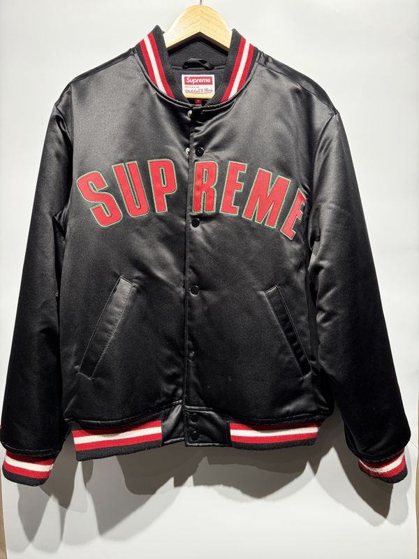 Supreme x Mitchell And Ness Satin Varsity Jacket 'Black'