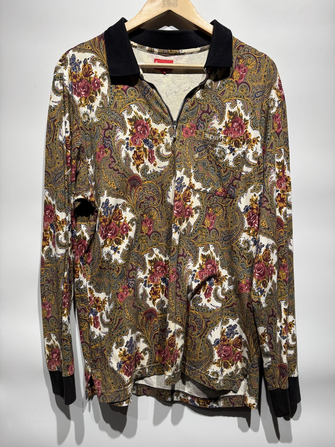 Supreme Paisley L/S Polo White / L - Pre Owned [6561], Clothing Size: L, Product Condition: Pre-Owned