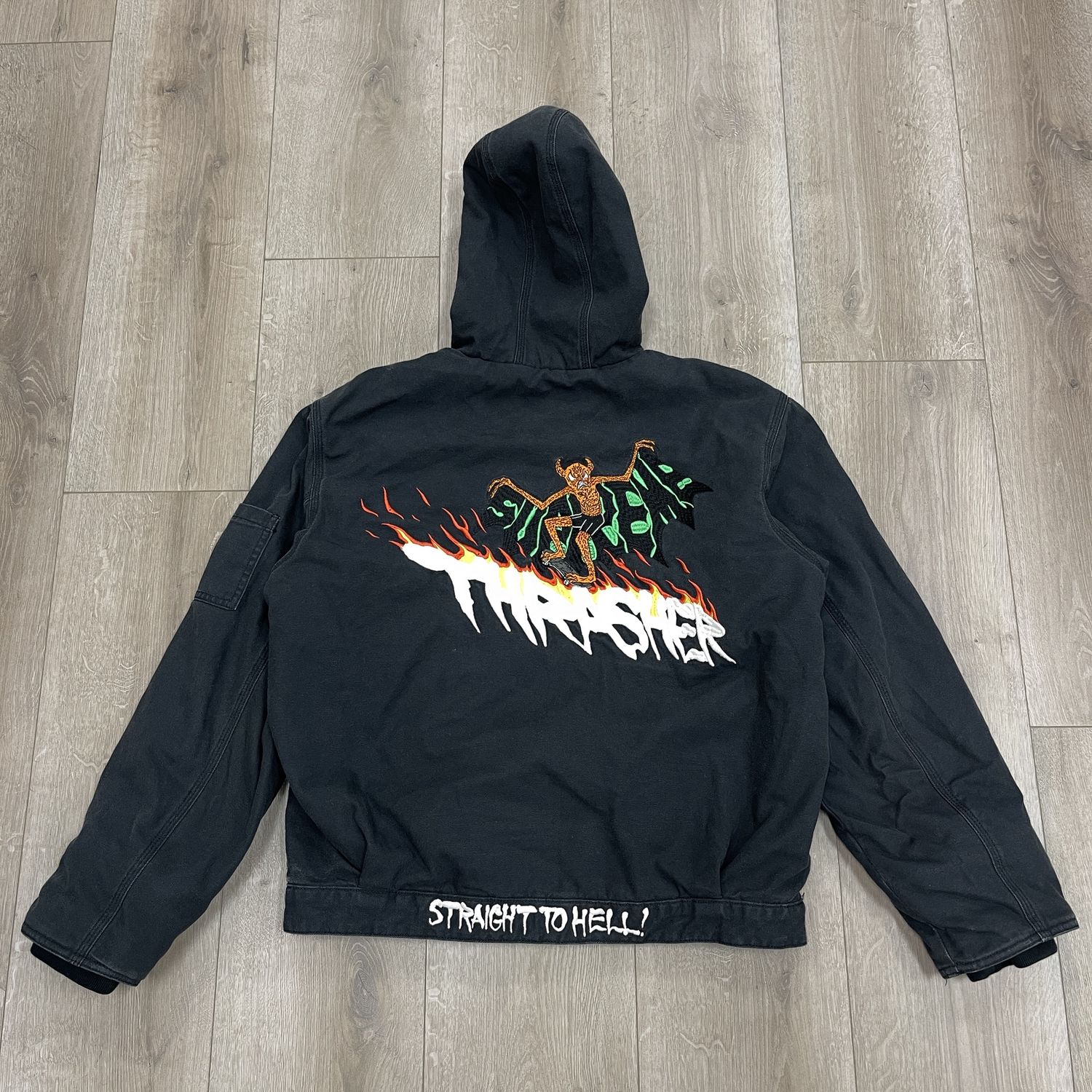 Supreme Thrasher Hooded Work Jacket Black - Pre-Owned, Clothing Size: M, Product Condition: Pre-Owned
