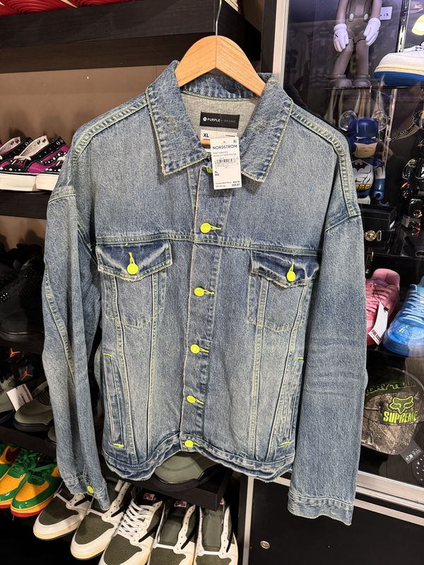 Purple Brand Blue Denim Jacket Neon Acc / XL - Brand New [4642]