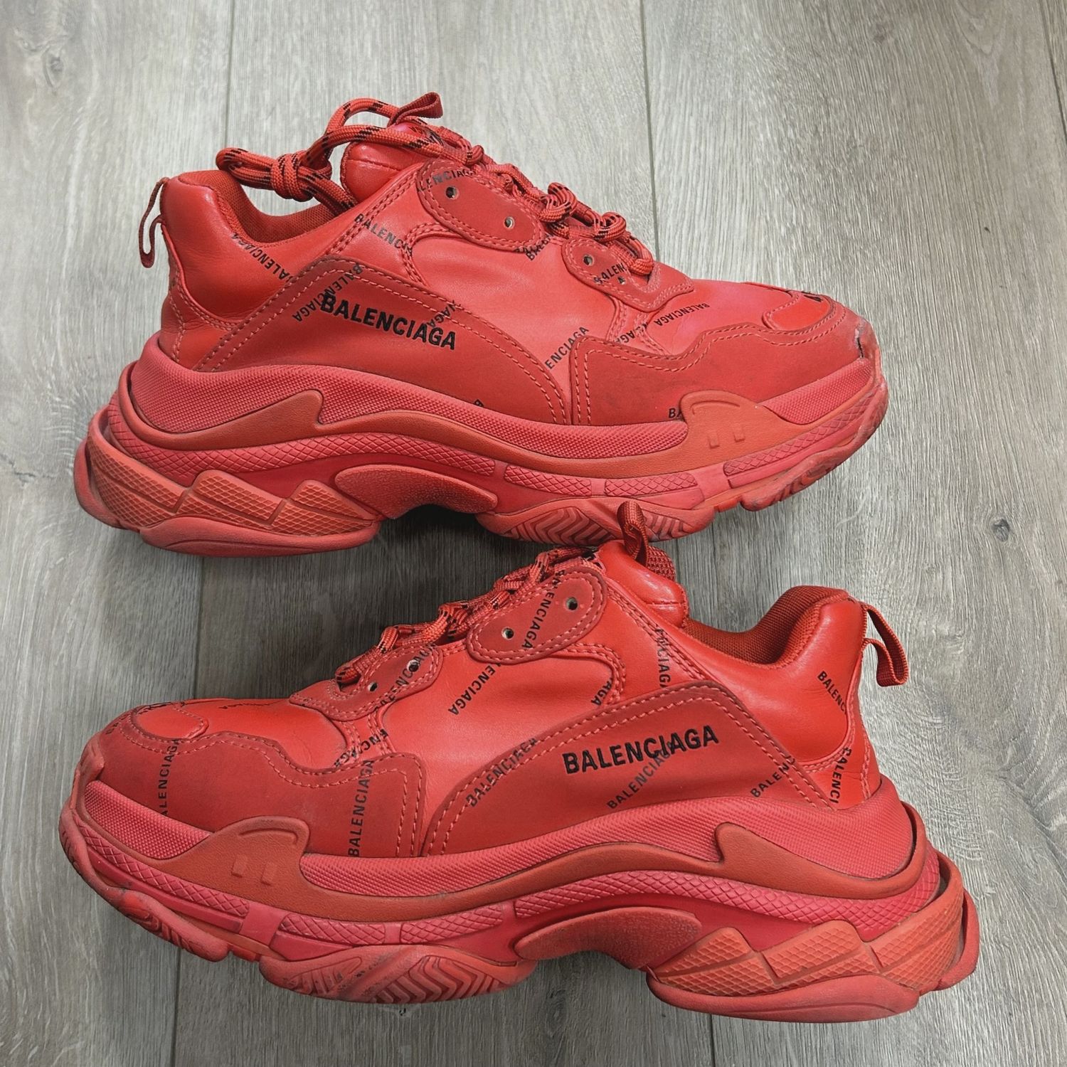 Balenciaga Triple S Allover Logo Red • Pre-Owned [2249]