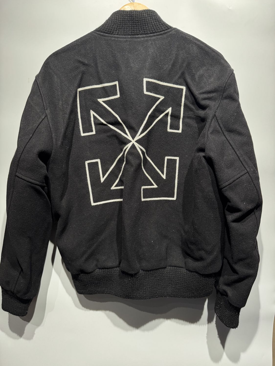 OFF-WHITE Wool Black Bomber Varsity Jacket / S - Pre Owned [4959], Clothing Size: S, Product Condition: Pre-Owned