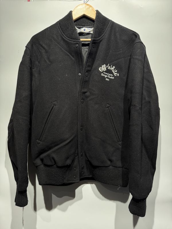 OFF-WHITE Wool Black Bomber Varsity Jacket / S - Pre Owned [4959]