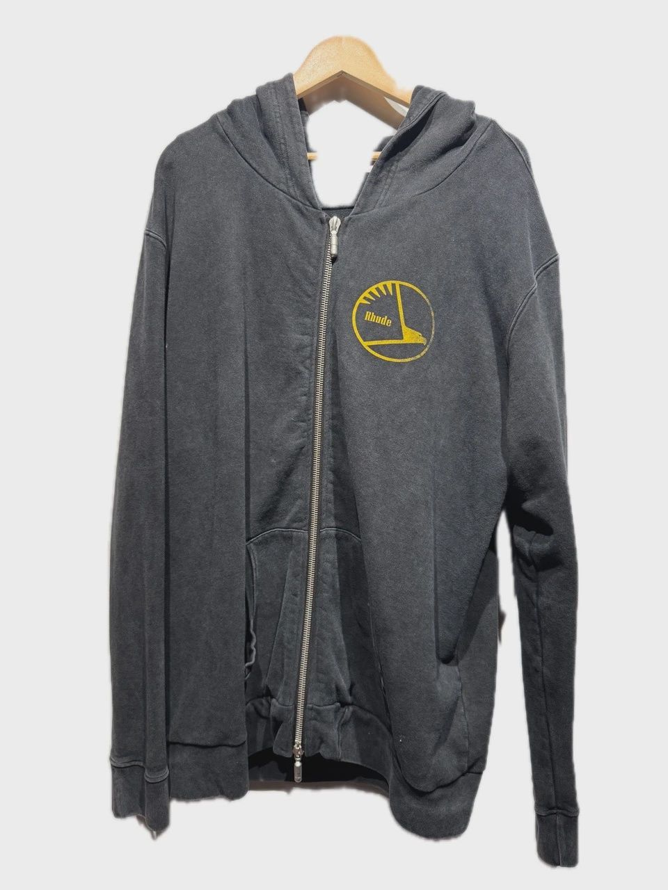 Rhude Girl Zip Up Hoodie Washed Black XL • Pre-Owned [1315]