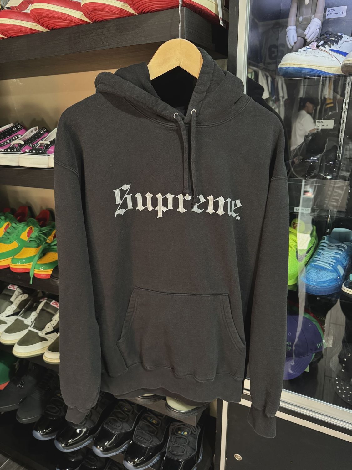 Supreme Washed Old English Hooded Sweatshirt Black • Pre-Owned [2771]
