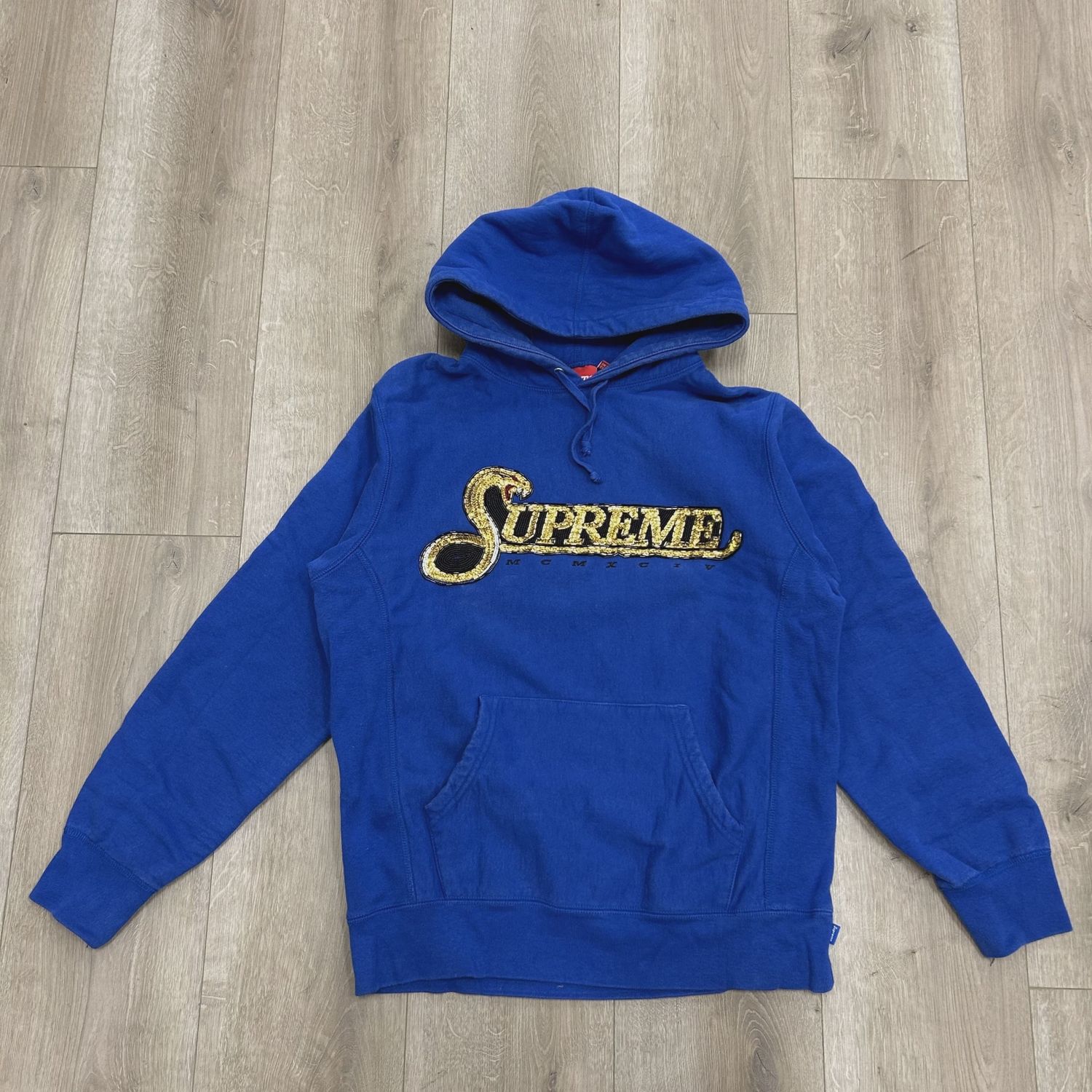 FW19 Supreme Sequin Viper Hooded Sweatshirt Royal • Pre-Owned [4553]