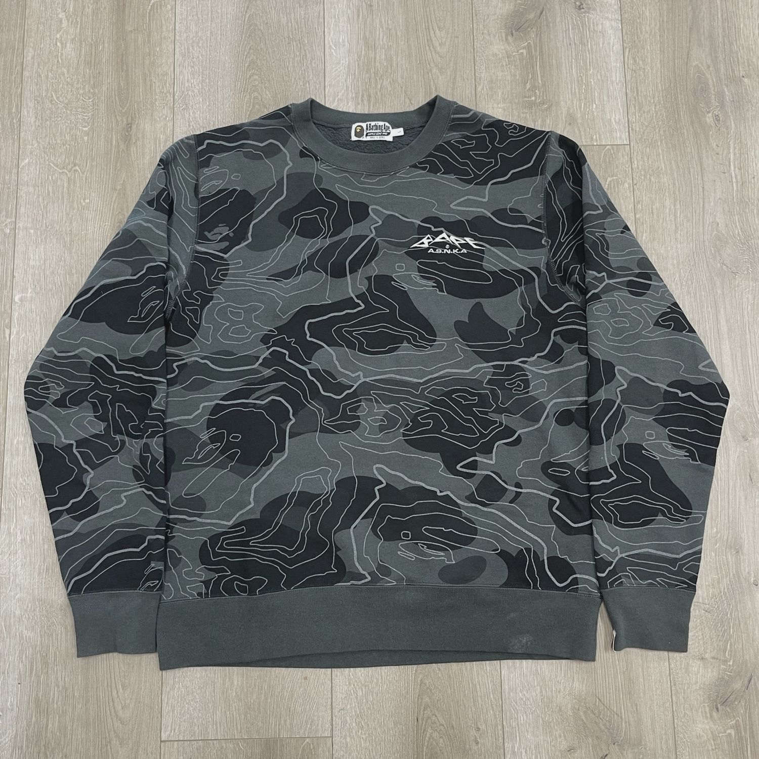 SS23 BAPE Layered Line Camo Crewneck Black • Pre-Owned [1690]