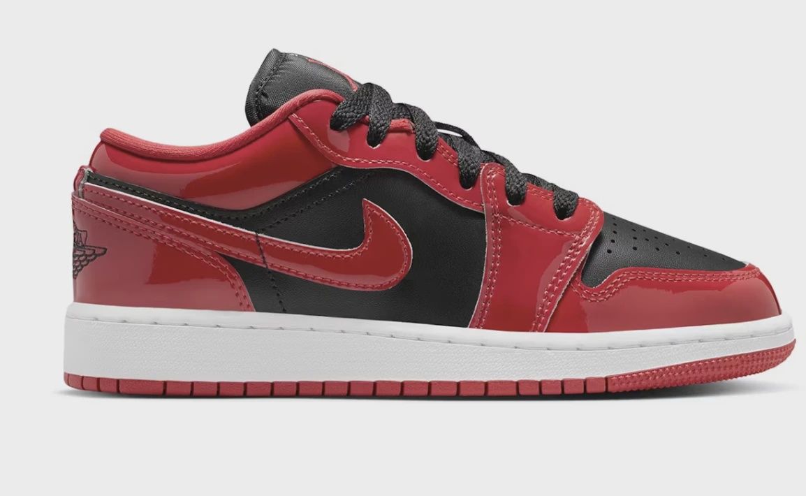 Jordan 1 Low SE Patent Black Red Toe (Grade School) • Brand New [0840]