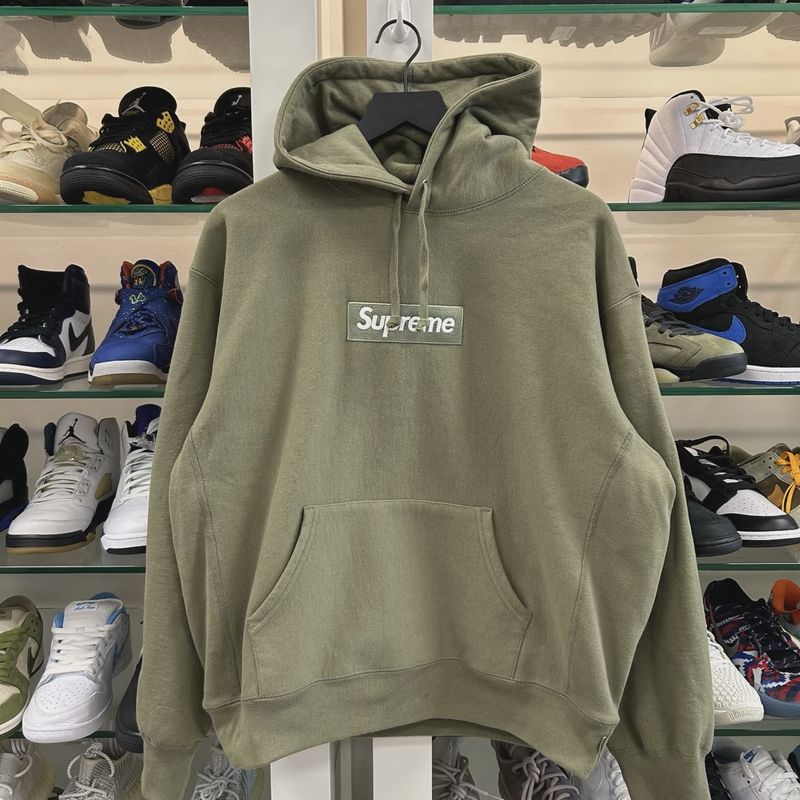 Supreme Box Logo Hooded Sweatshirt Light Olive • Pre-Owned [0354]