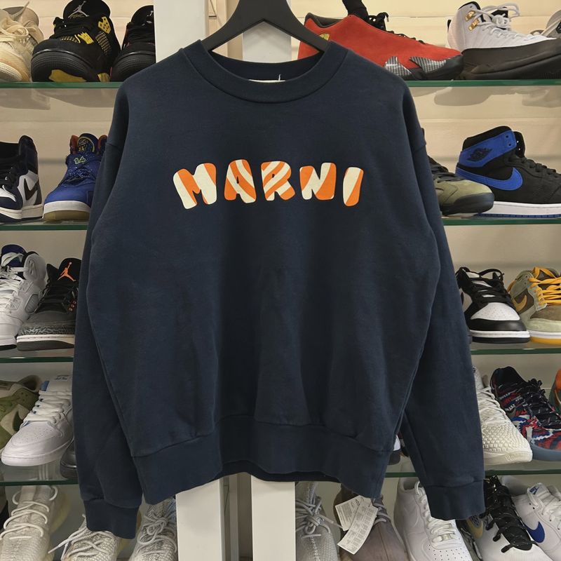 Marni Logo Organic Crewneck Sweatshirt Navy • Pre-Owned [7499]
