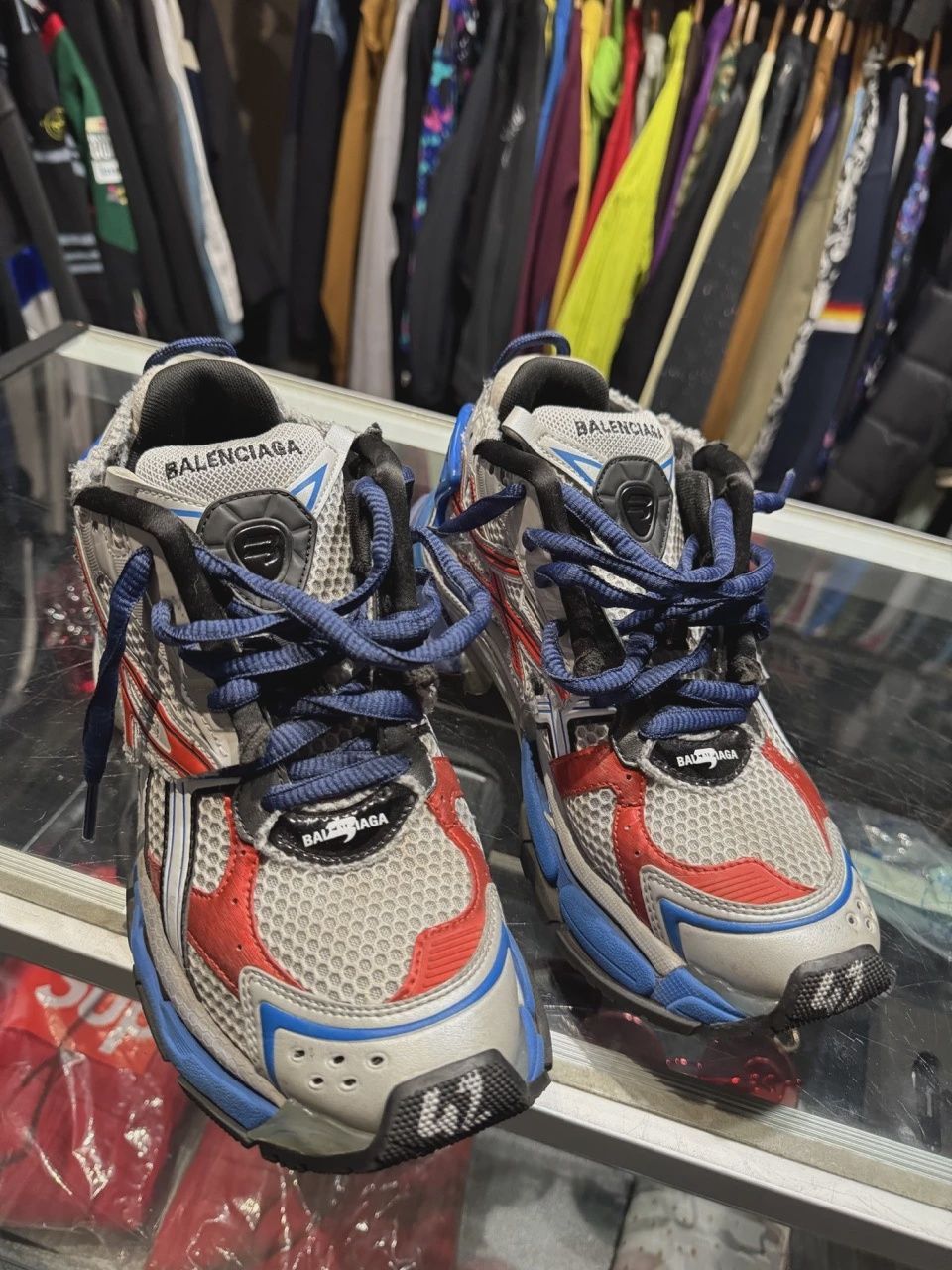 Balenciaga Runner Grey Blue Red Black • Pre-Owned No Box[4058]