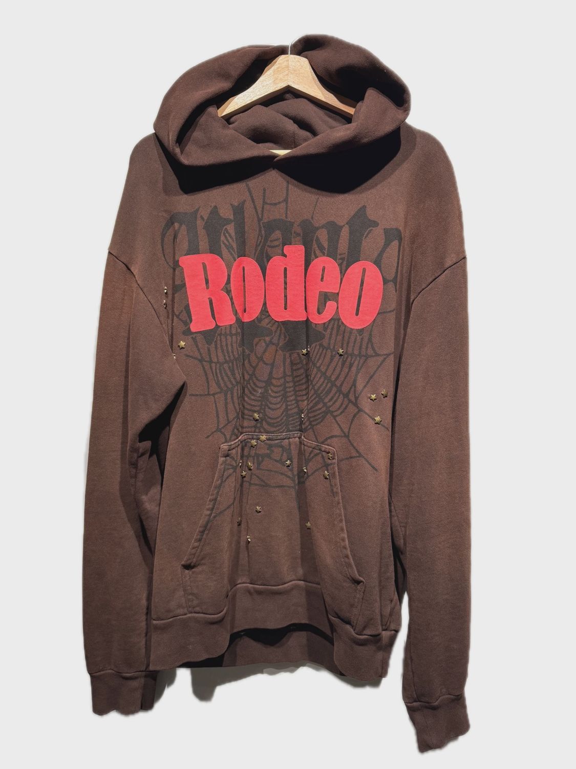 Sp5der Rodeo Red Logo Brown Hoodie size Large • Pre-Owned [2829]