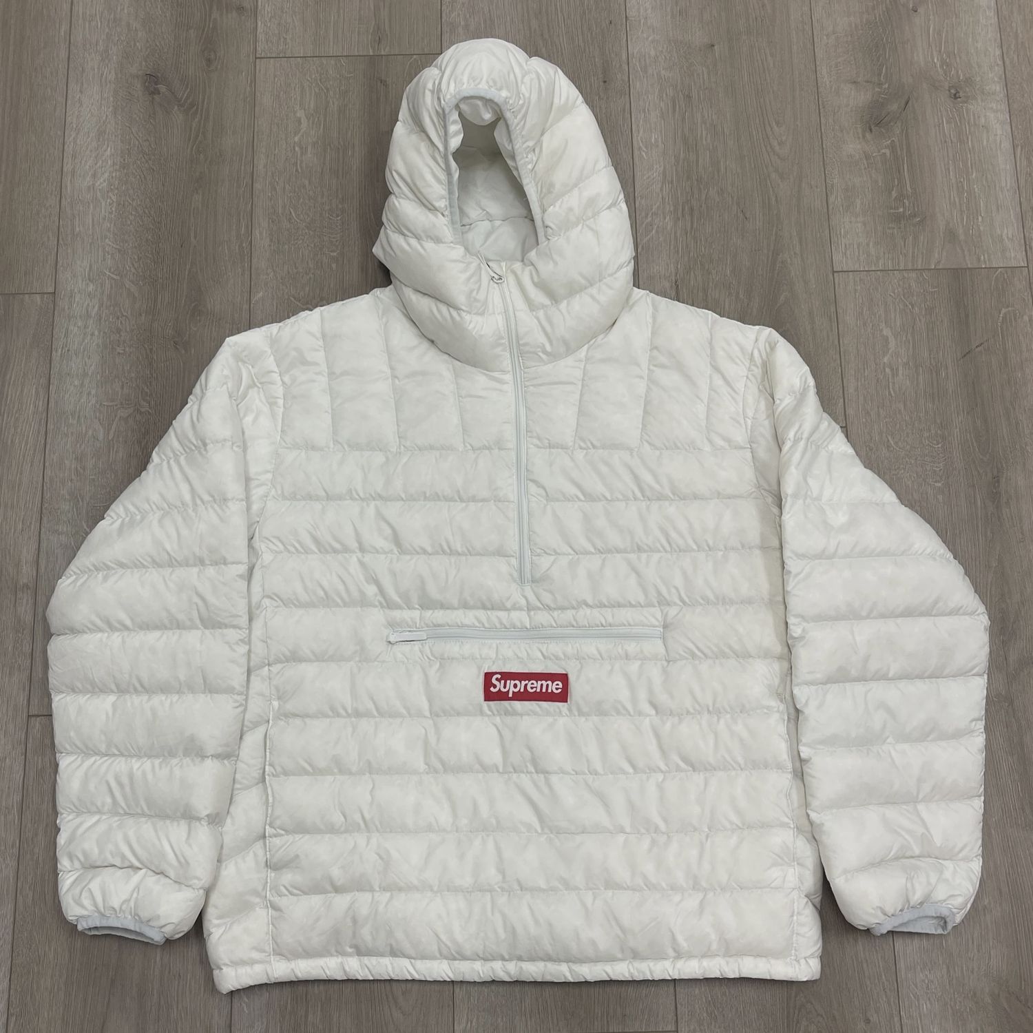 Supreme Micro Down Half Zip Hooded Pullover White • Pre-Owned [6544]