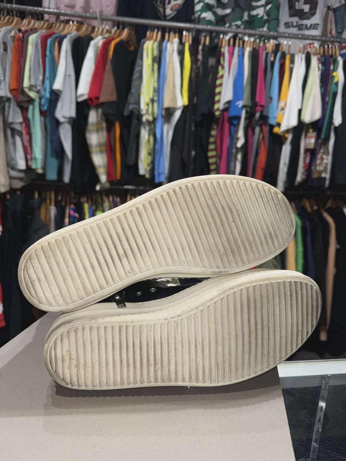 Rick Owens Ramones Leather High Top Black Cream • Pre-Owned [5599]