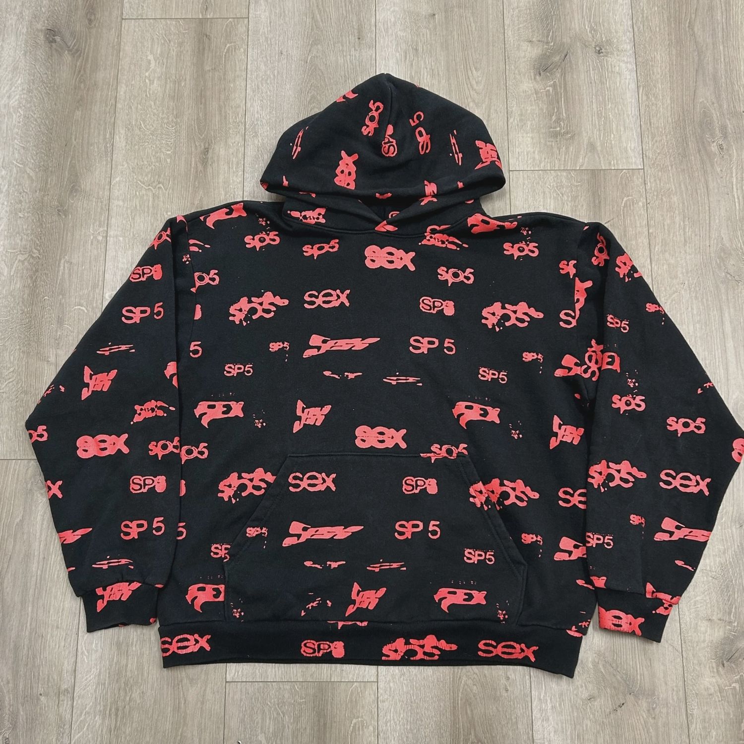 FW24 Sp5der Sex AOP Hoodie Black • Pre-Owned [3998]