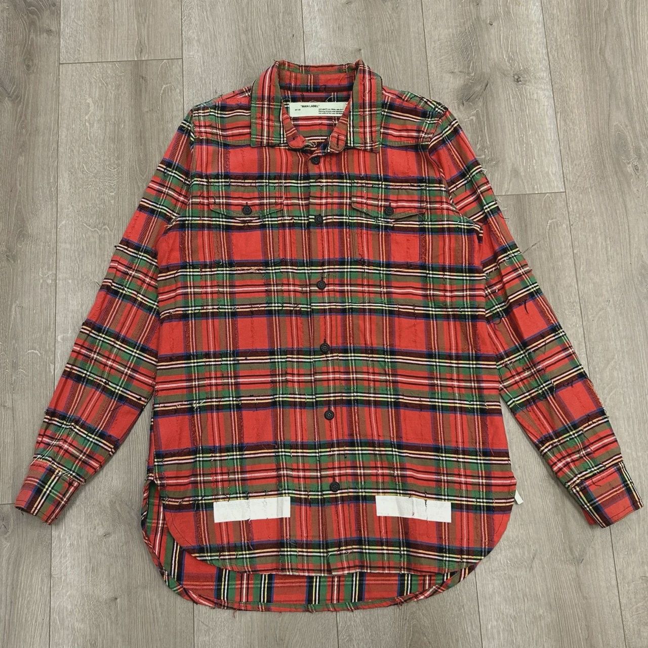 Off-White distressed plaid flannel shirt • Pre-Owned [7181]