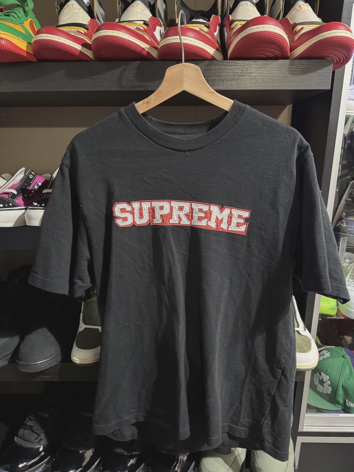 Supreme Satin Applique Black Tee • Pre-Owned [4201]