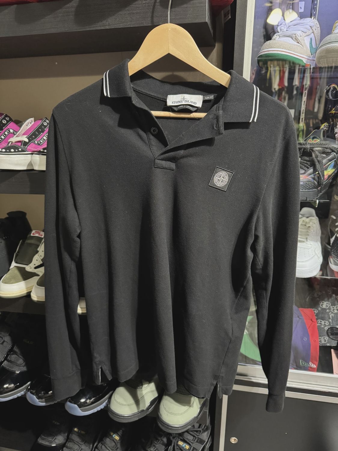 Stone Island Black Long Sleeve Polo • Pre-Owned [9422]