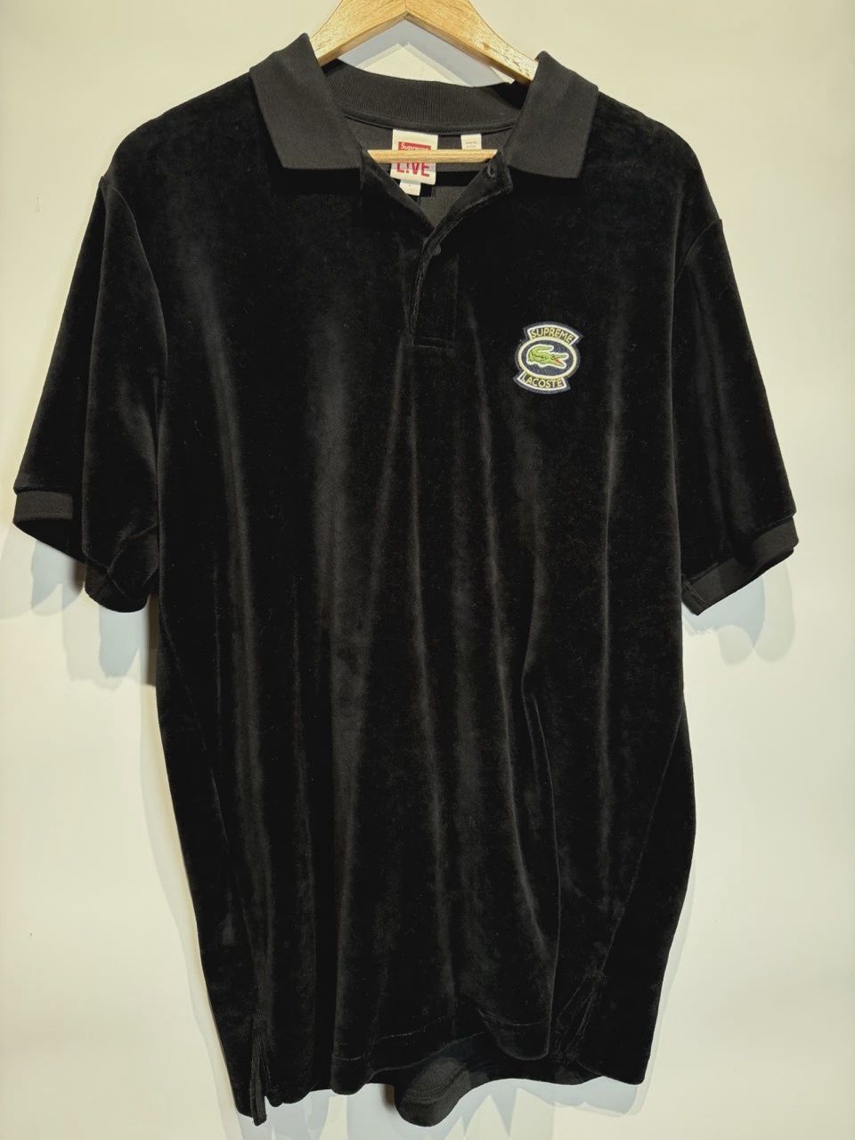 Supreme LACOSTE Velour Polo Black • Pre-Owned [9763]