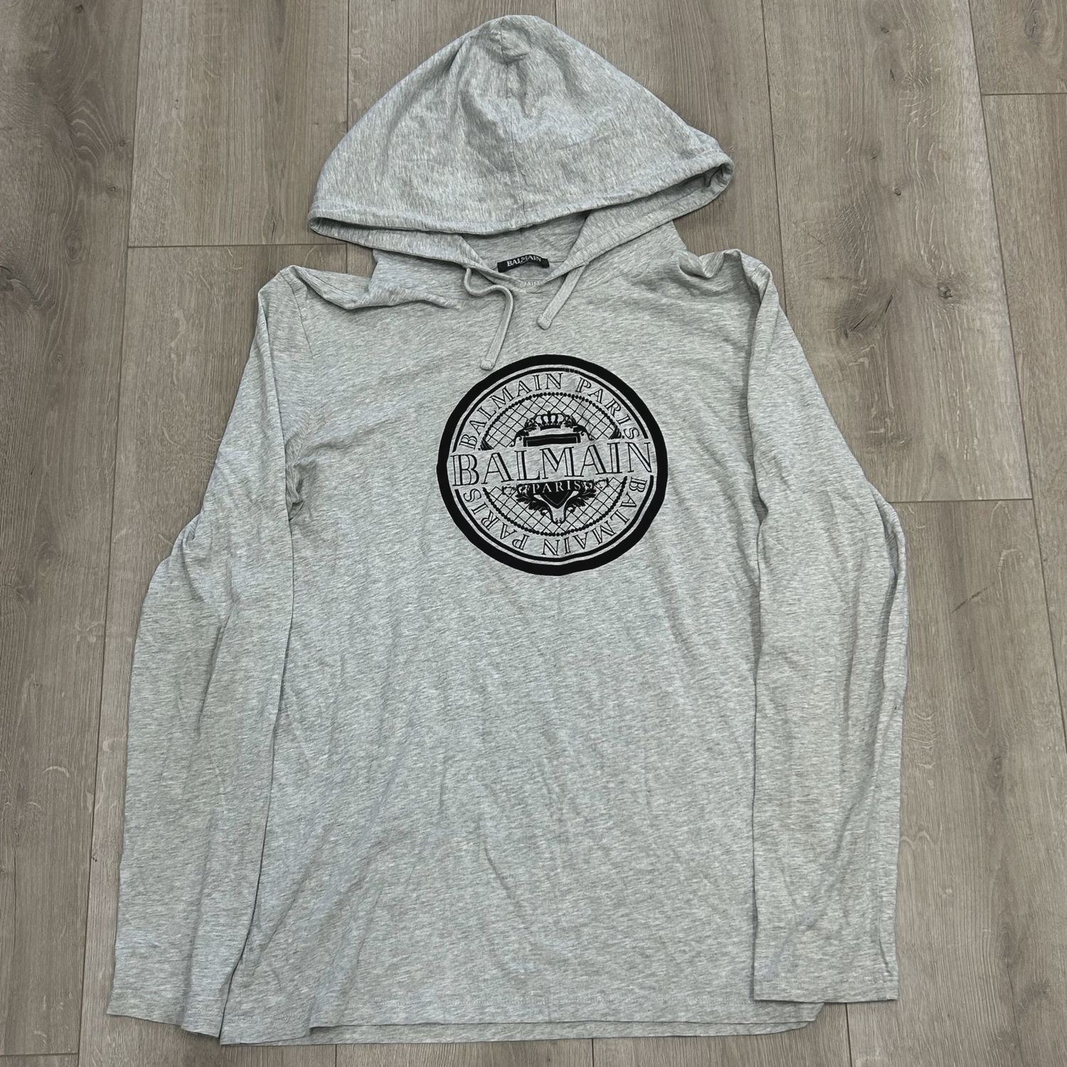 Balmain Grey Coin Logo Hoodie • Pre-Owned [9964]