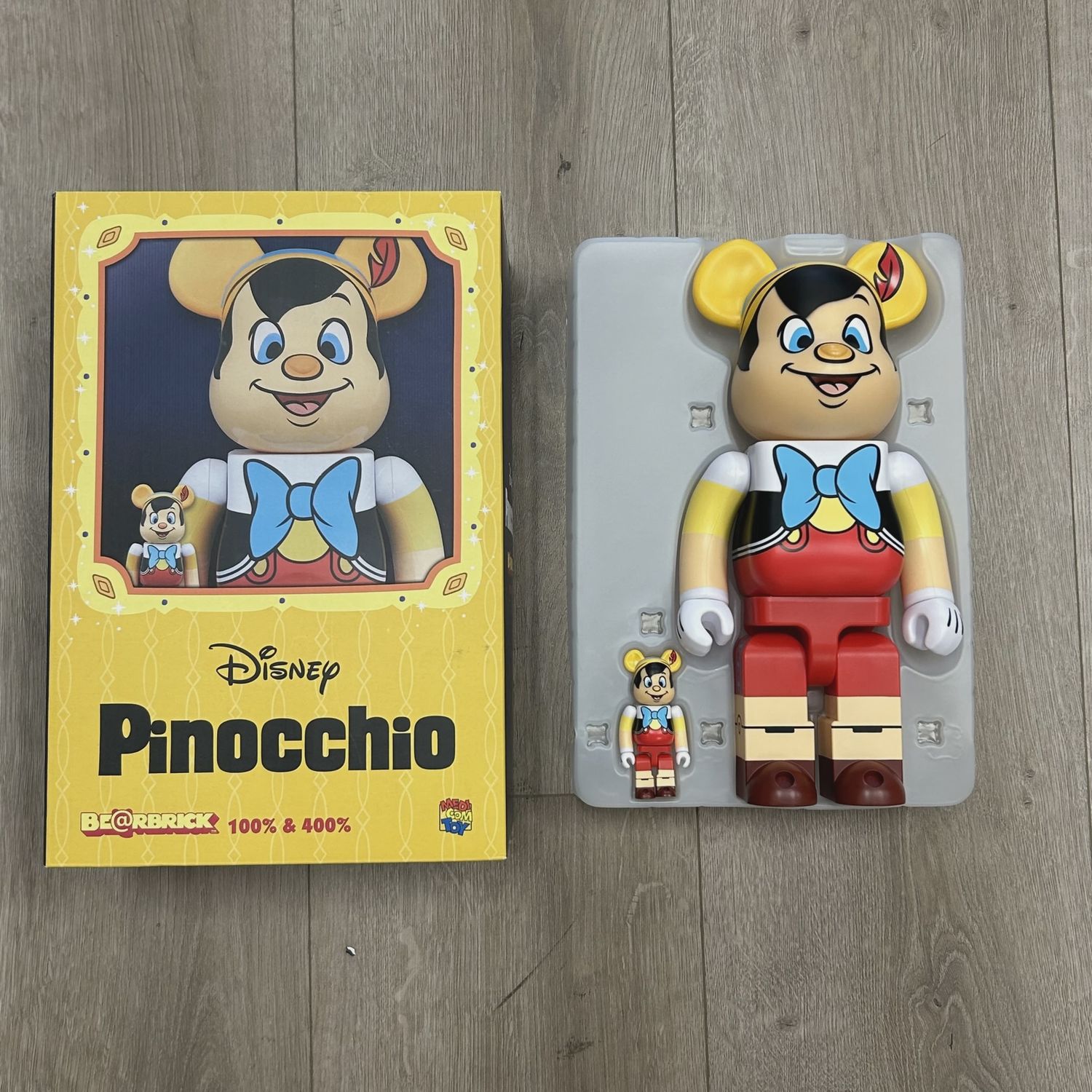 Medicom Toy Pinocchio 100% &amp; 400% Be@rbrick Set • Pre-Owned [8394]