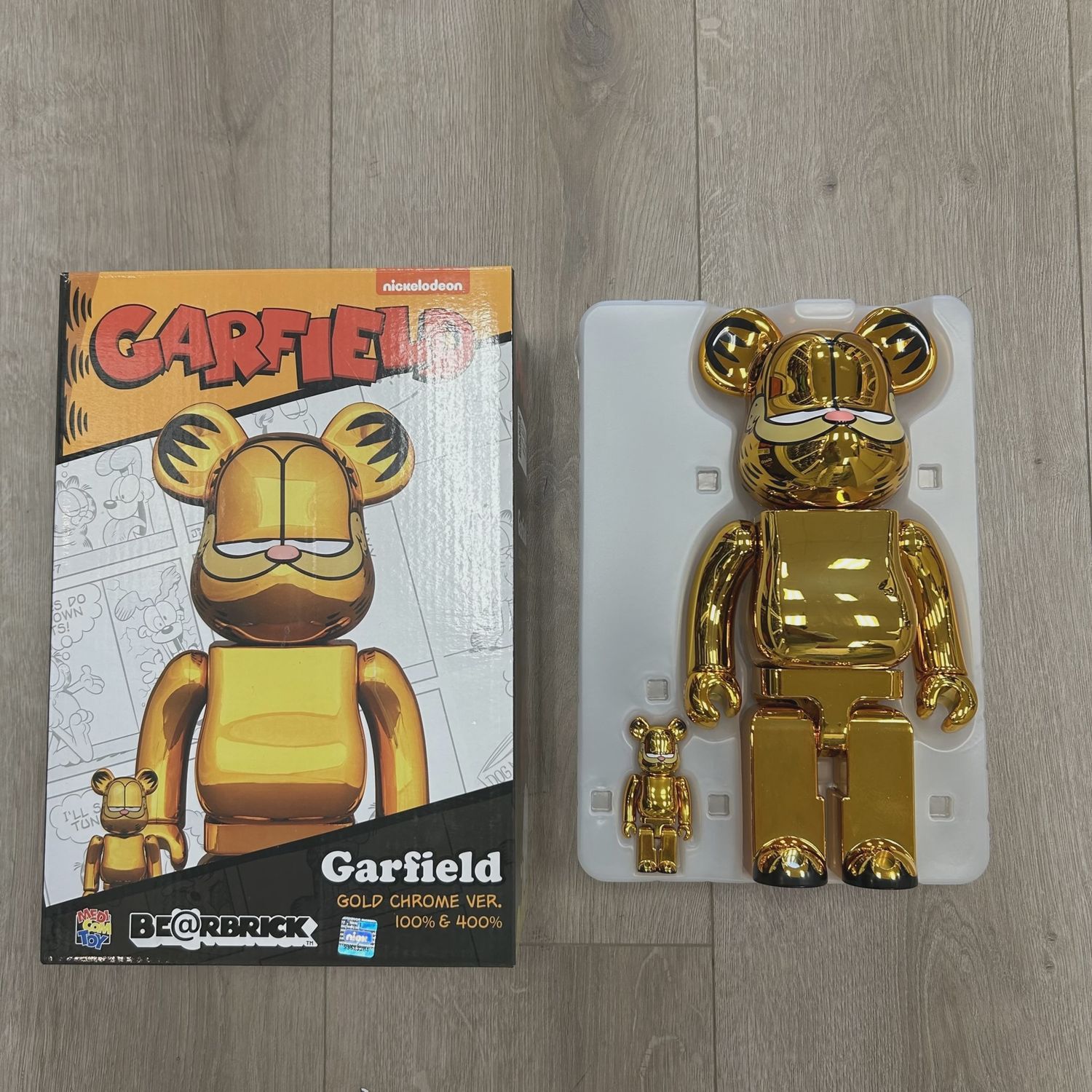 Be@rbrick Garfield Gold Chrome Ver. 100% 400% Set • Brand New [0945]