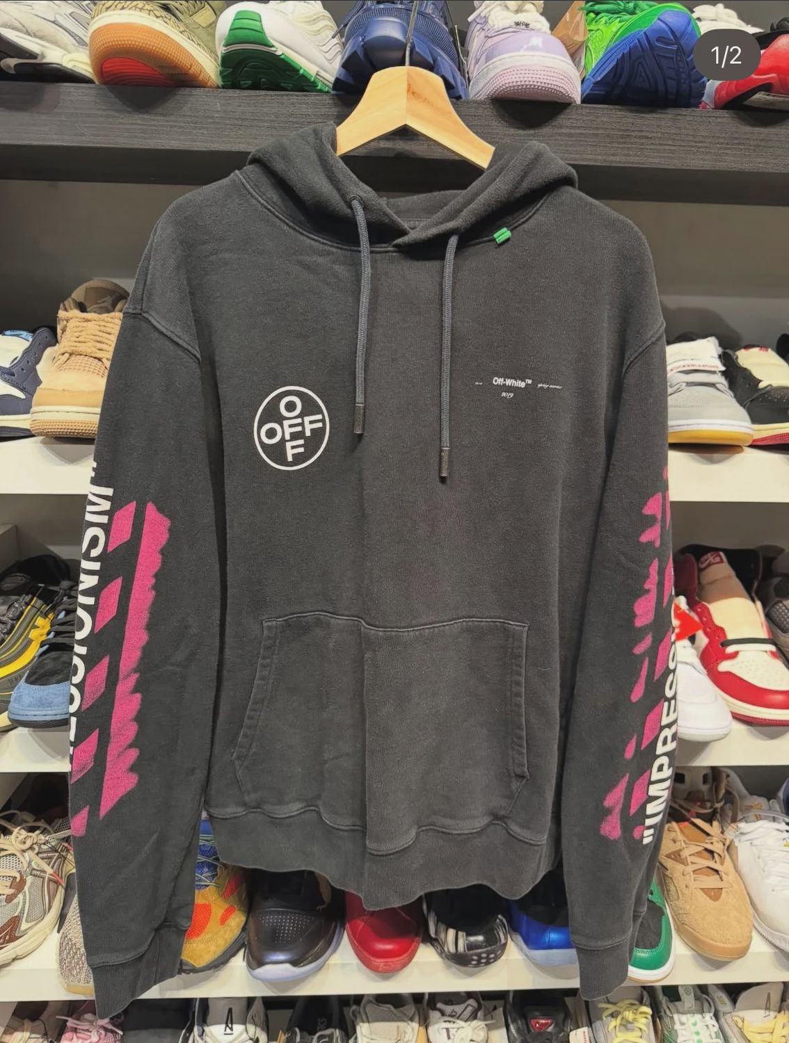 Off White Diag Stencil Hoodie Black/Multicolor size L • Pre-Owned [0259]