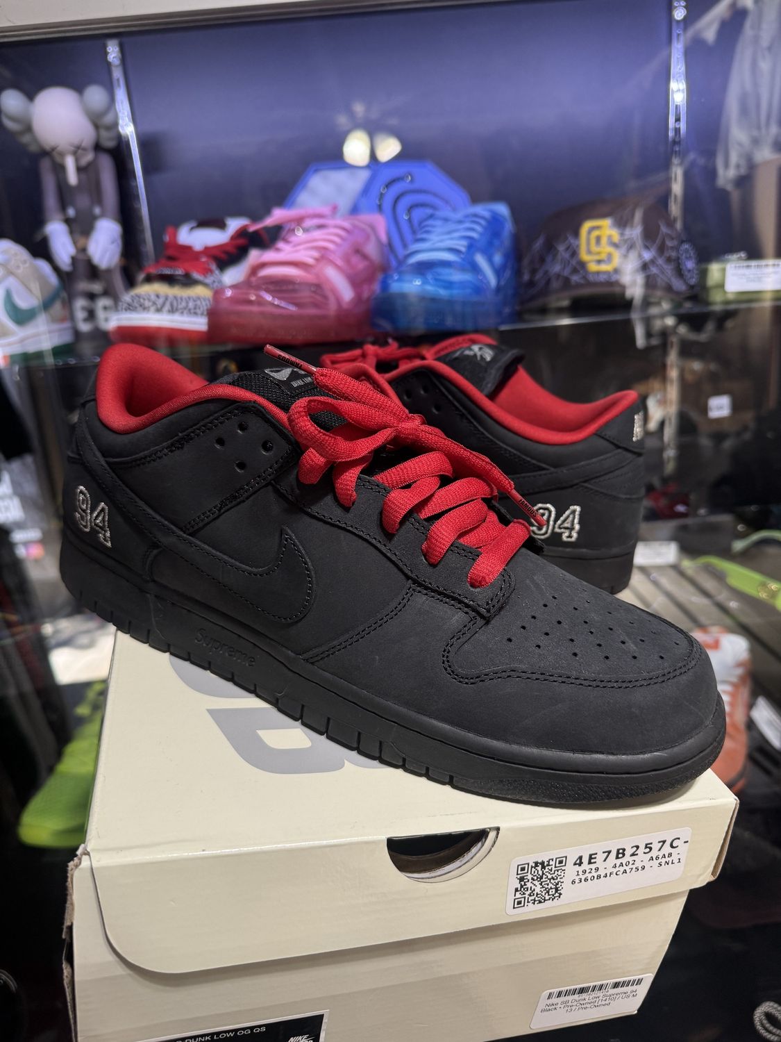 Nike SB Dunk Low Supreme 94 Black • Pre-Owned [1410], Product Condition: Pre-Owned, Shoe Size: US M 13