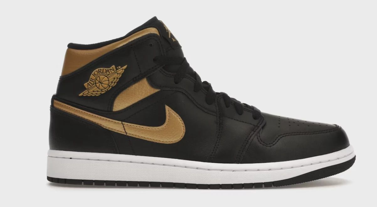 Jordan 1 Mid Black Metallic Gold • Brand New [6176]